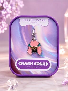 FAO Schwarz Charm Squad Pink Poodle Glitter Silver Metal Charm NWT